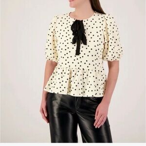 💙MELLODAY Cream and Black Polka Dot Blouse